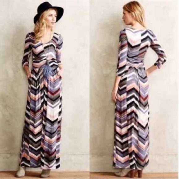 Maeve Anthropologie Novela Chevron Maxi Dress M - Picture 1 of 6